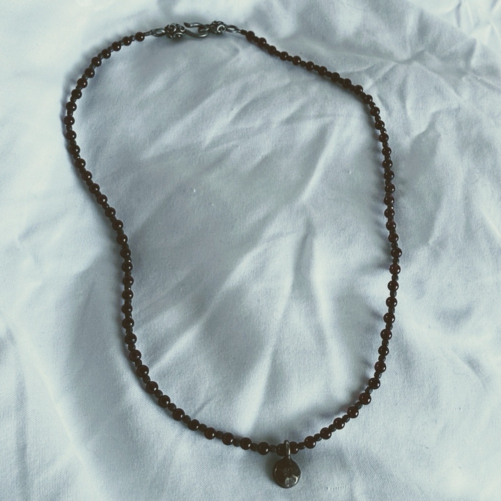 Handmade Ruby Beaded Choker Necklace with Silver Charm